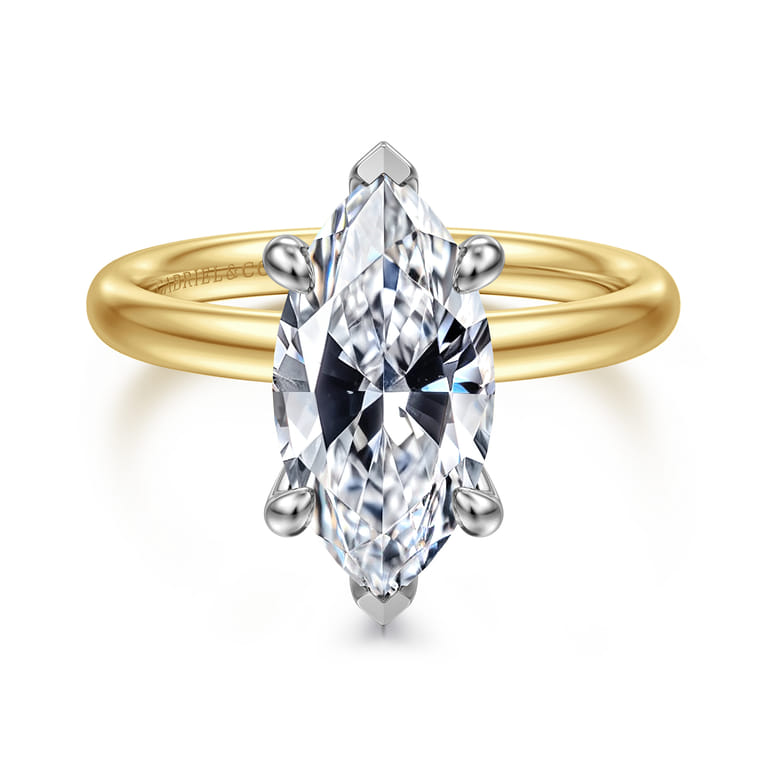 Peace - 14K Yellow-White Gold Marquise Shape Hidden Halo Diamond Engagement Ring - 0.08 ct - Shot 1