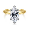 Peace - 14K Yellow-White Gold Marquise Shape Hidden Halo Diamond Engagement Ring - 0.08 ct