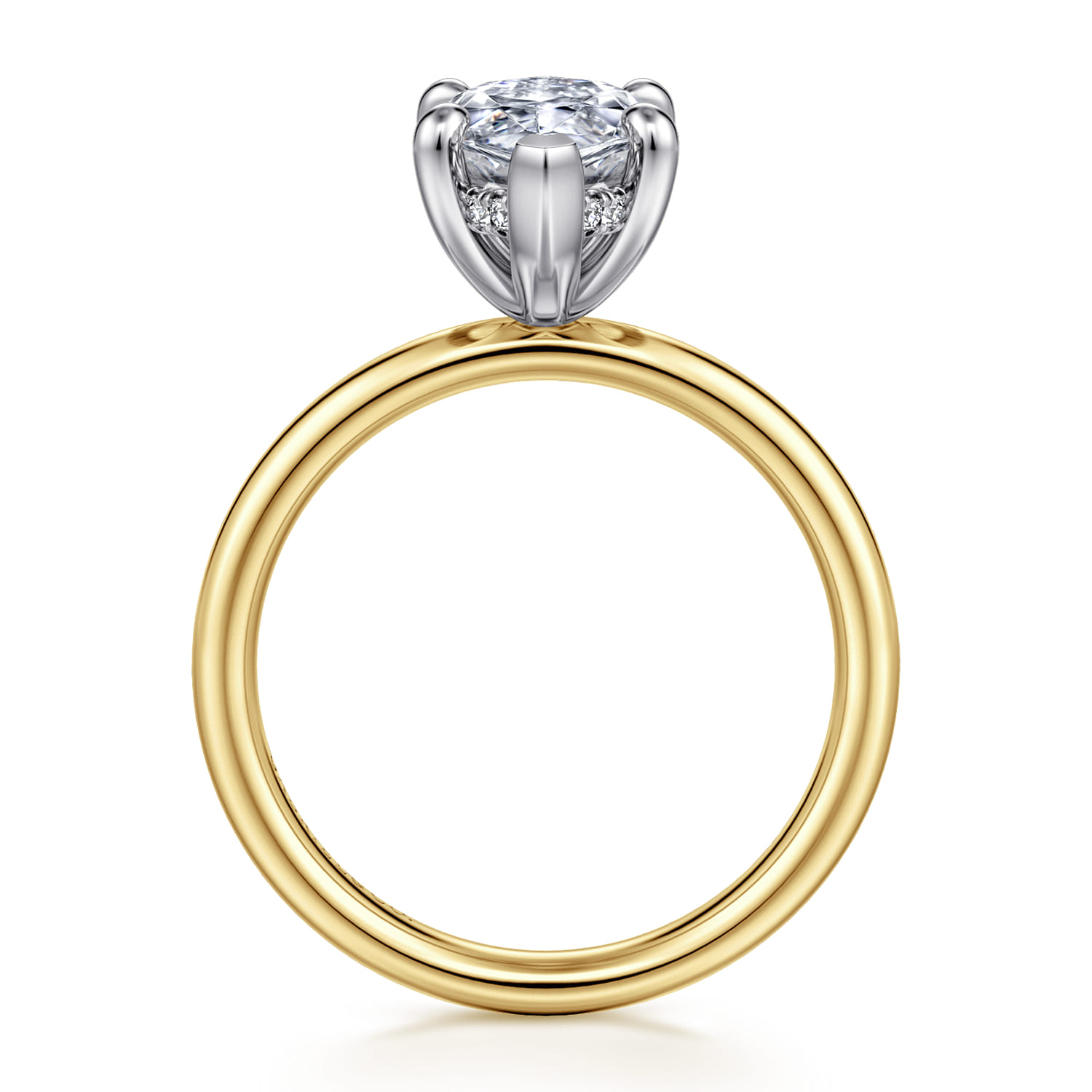 Peace - 14K Yellow-White Gold Marquise Shape Hidden Halo Diamond Engagement Ring - 0.08 ct - Shot 2