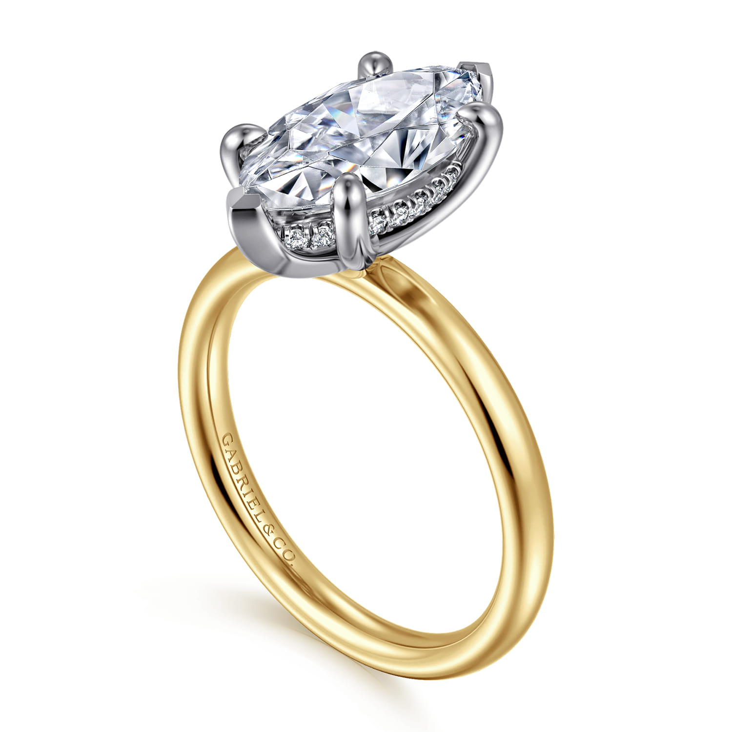 Peace - 14K Yellow-White Gold Marquise Shape Hidden Halo Diamond Engagement Ring - 0.08 ct - Shot 3