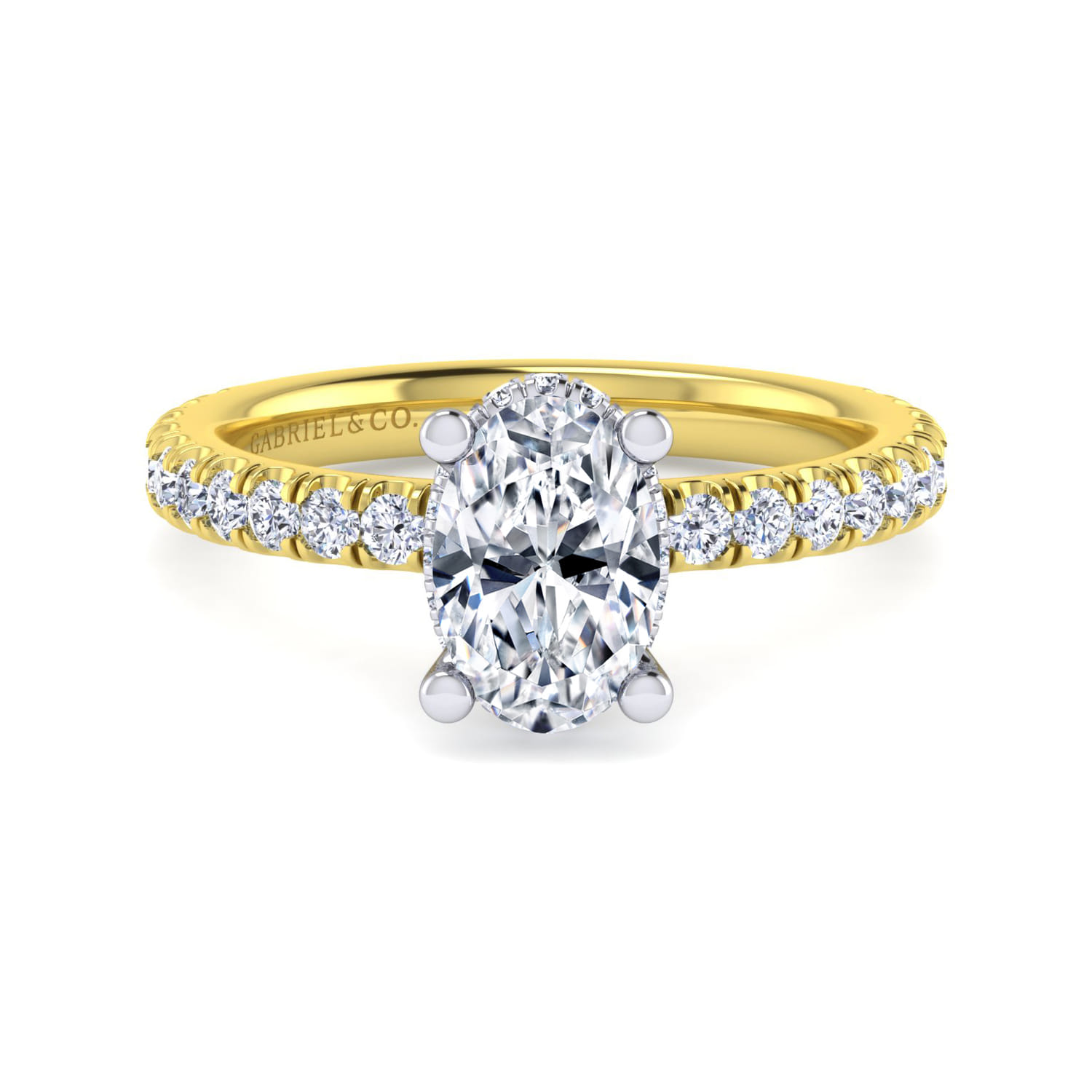 Alina - 14K White-Yellow Gold Oval Diamond Engagement Ring - 0.58 ct - Shot 1