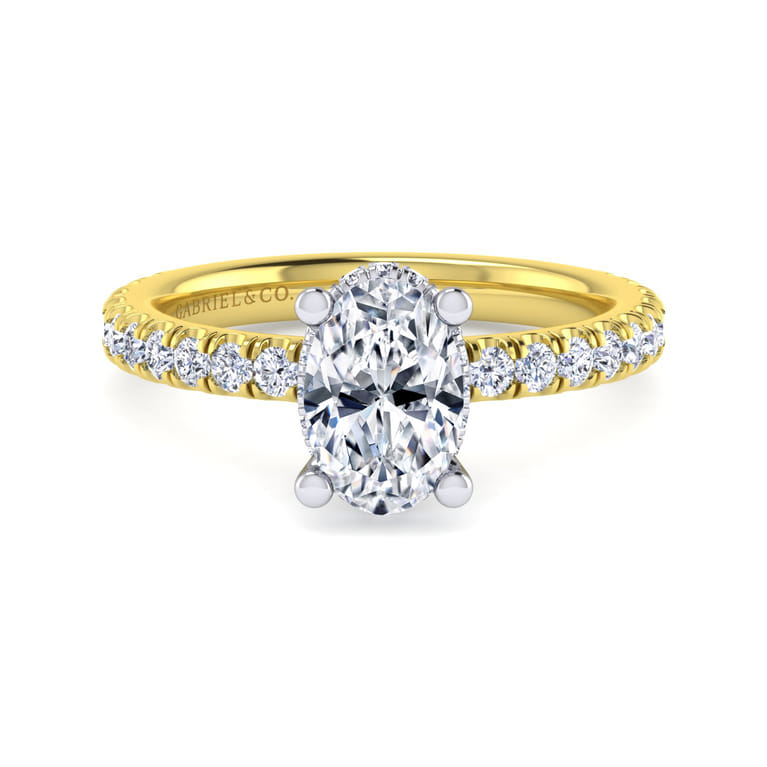 Alina - 14K White-Yellow Gold Oval Diamond Engagement Ring - 0.58 ct - Shot 1