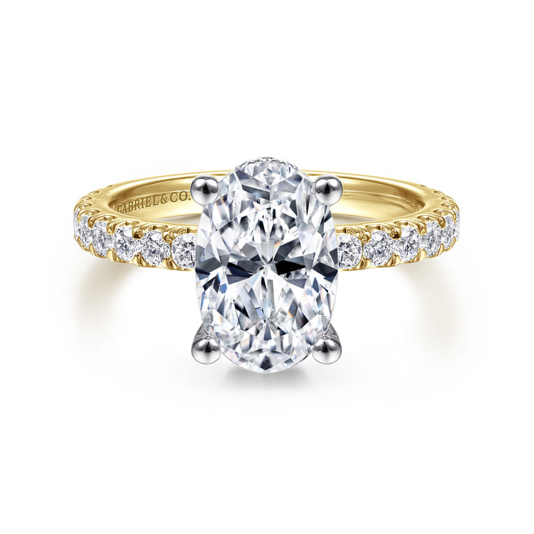 Alina - 14K White-Yellow Gold Oval Diamond Engagement Ring - 0.7 ct - Shot 1