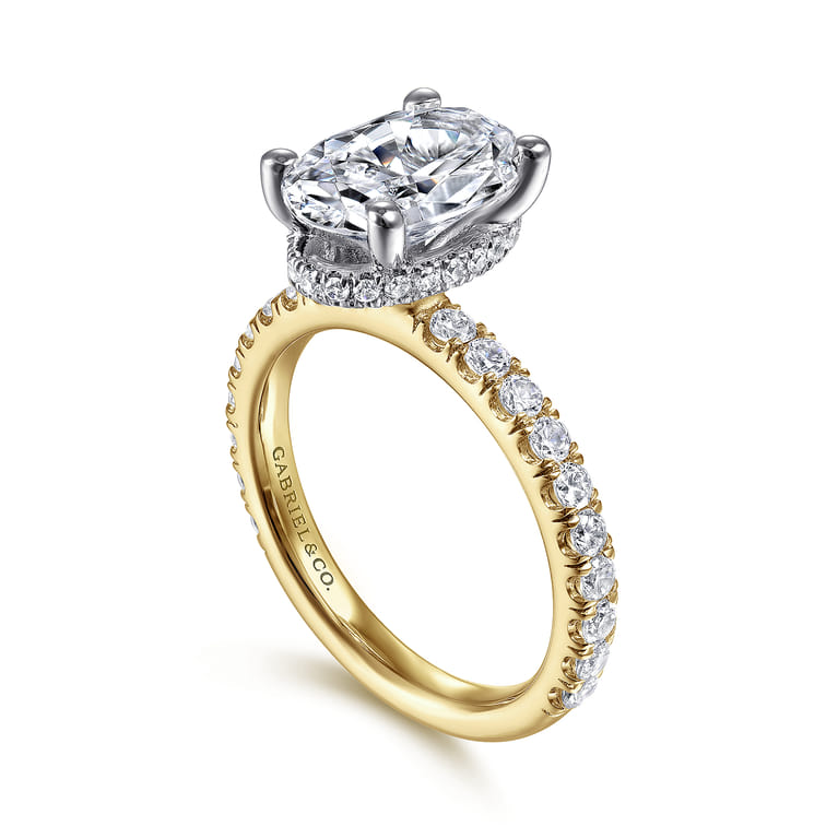 Alina - 14K White-Yellow Gold Oval Diamond Engagement Ring - 0.7 ct - Shot 3