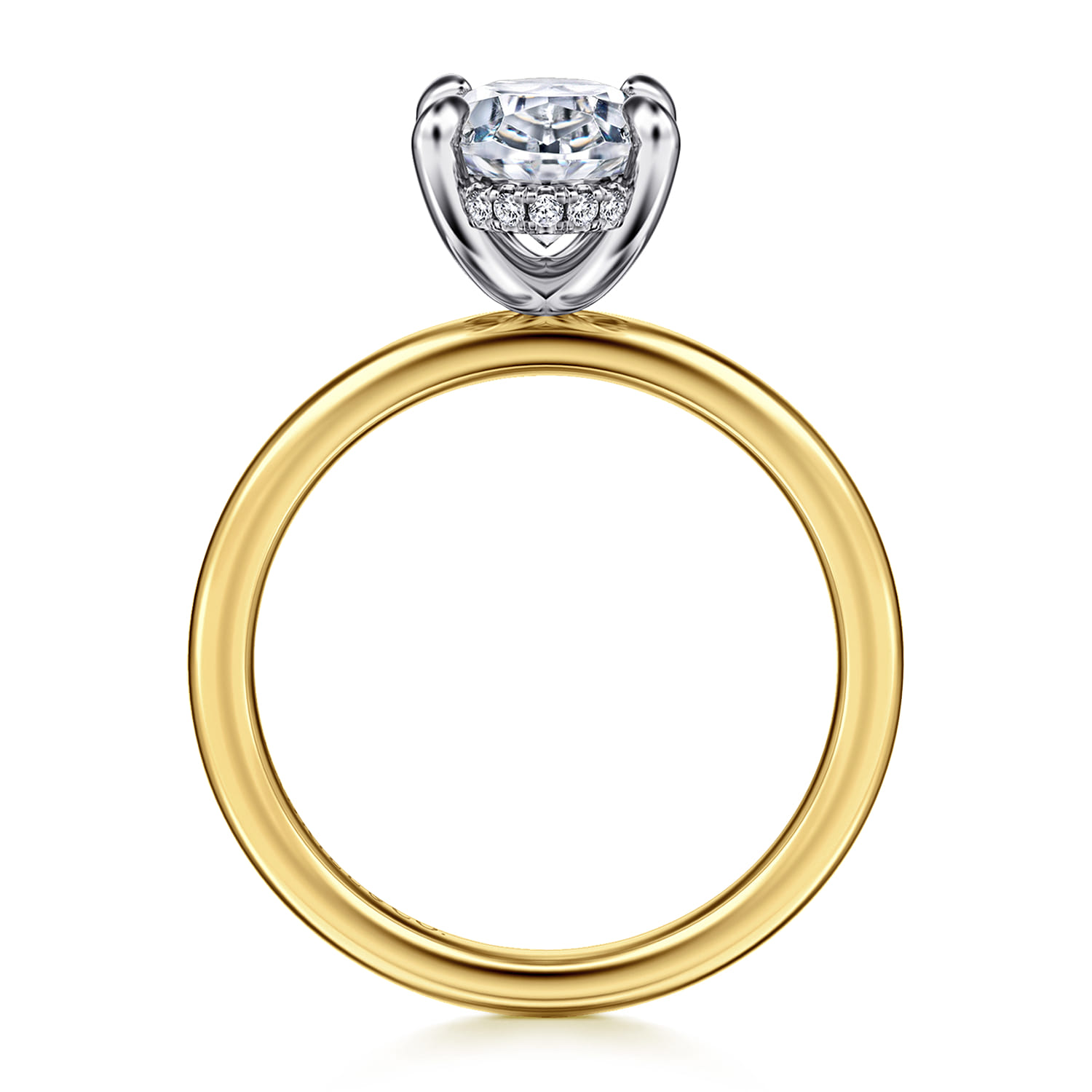 Cari - 14K White-Yellow Gold Hidden Halo Oval Diamond Engagement Ring - 0.08 ct - Shot 2