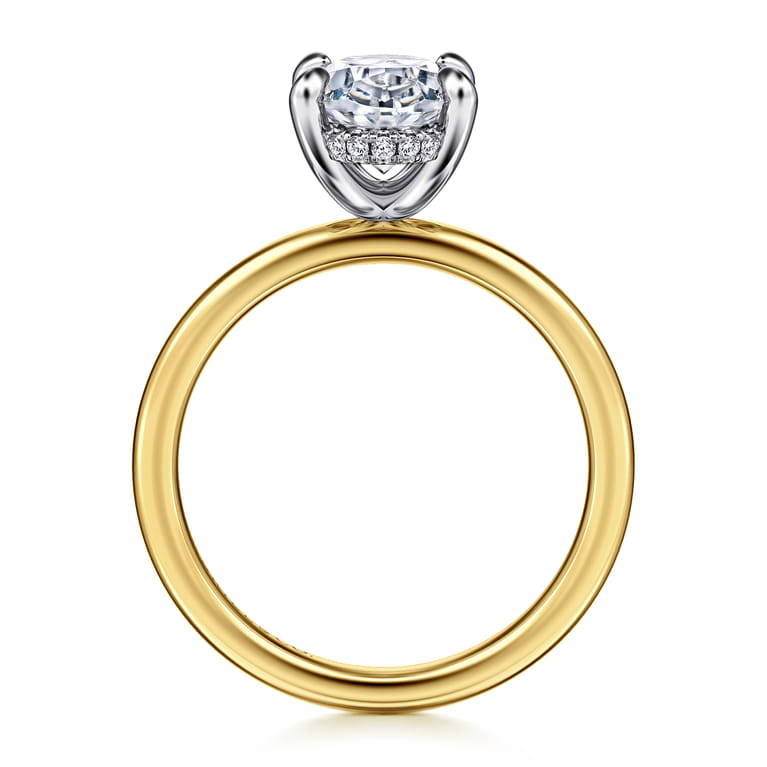 Cari - 14K White-Yellow Gold Hidden Halo Oval Diamond Engagement Ring - 0.08 ct - Shot 2