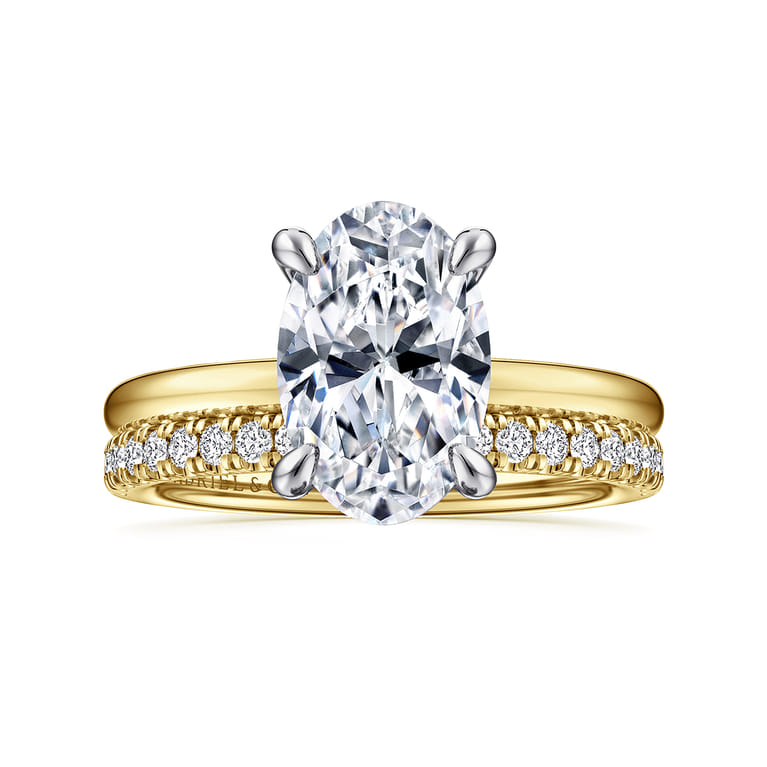 Cari - 14K White-Yellow Gold Hidden Halo Oval Diamond Engagement Ring - 0.08 ct - Shot 4