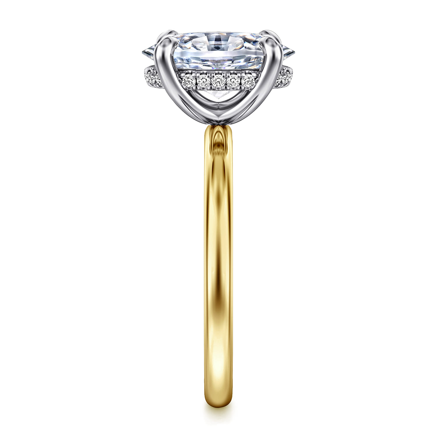 Cari - 14K White-Yellow Gold Hidden Halo Oval Diamond Engagement Ring - 0.08 ct - Shot 5