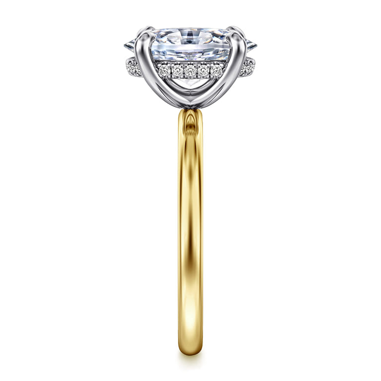 Cari - 14K White-Yellow Gold Hidden Halo Oval Diamond Engagement Ring - 0.08 ct - Shot 5
