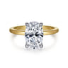 Cari - 14K White-Yellow Gold Hidden Halo Oval Diamond Engagement Ring - 0.09 ct