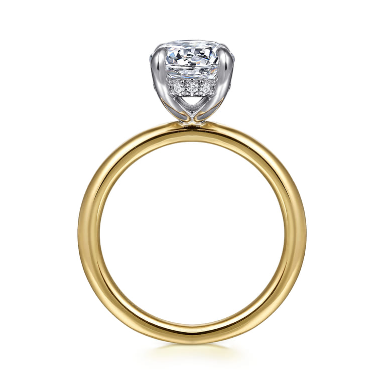 Cari - 14K White-Yellow Gold Hidden Halo Oval Diamond Engagement Ring - 0.09 ct - Shot 2