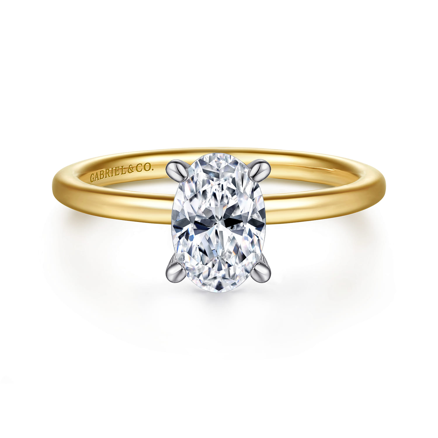 Cari - 14K White-Yellow Gold Hidden Halo Oval Diamond Engagement Ring - 0.05 ct - Shot 1