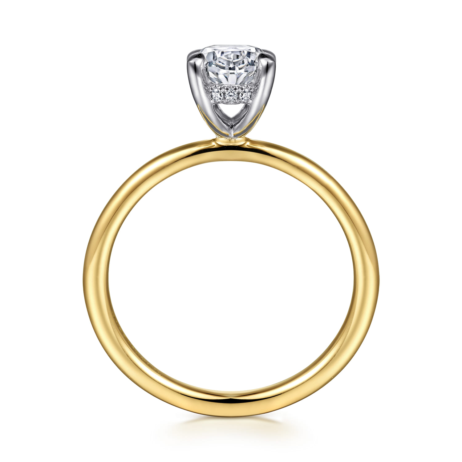 Cari - 14K White-Yellow Gold Hidden Halo Oval Diamond Engagement Ring - 0.05 ct - Shot 2