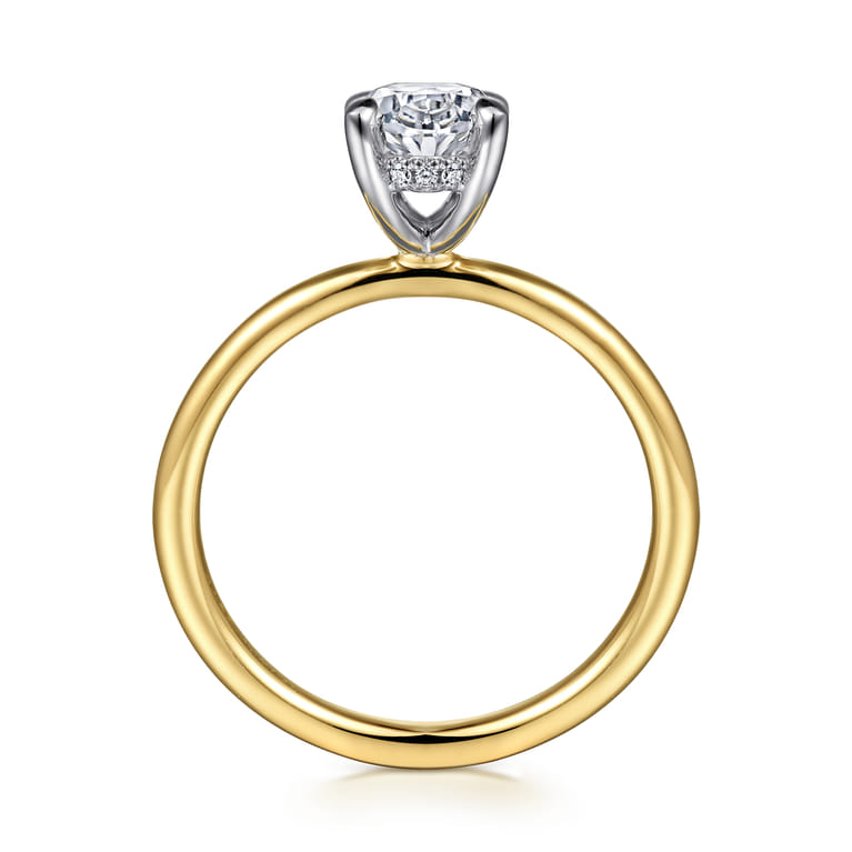 Cari - 14K White-Yellow Gold Hidden Halo Oval Diamond Engagement Ring - 0.05 ct - Shot 2