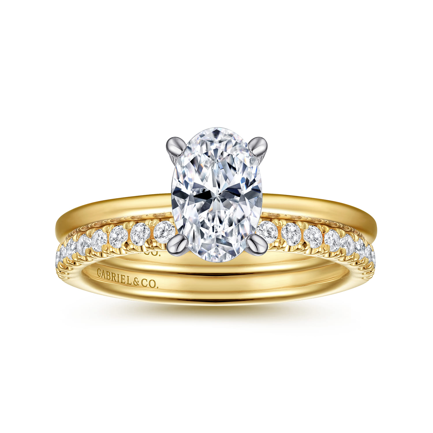 Cari - 14K White-Yellow Gold Hidden Halo Oval Diamond Engagement Ring - 0.05 ct - Shot 4