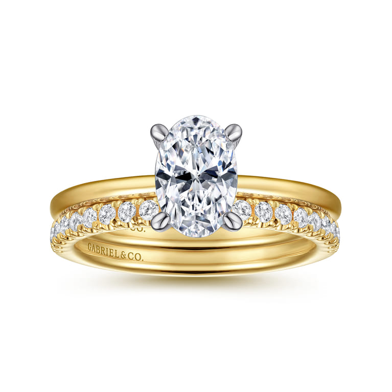 Cari - 14K White-Yellow Gold Hidden Halo Oval Diamond Engagement Ring - 0.05 ct - Shot 4