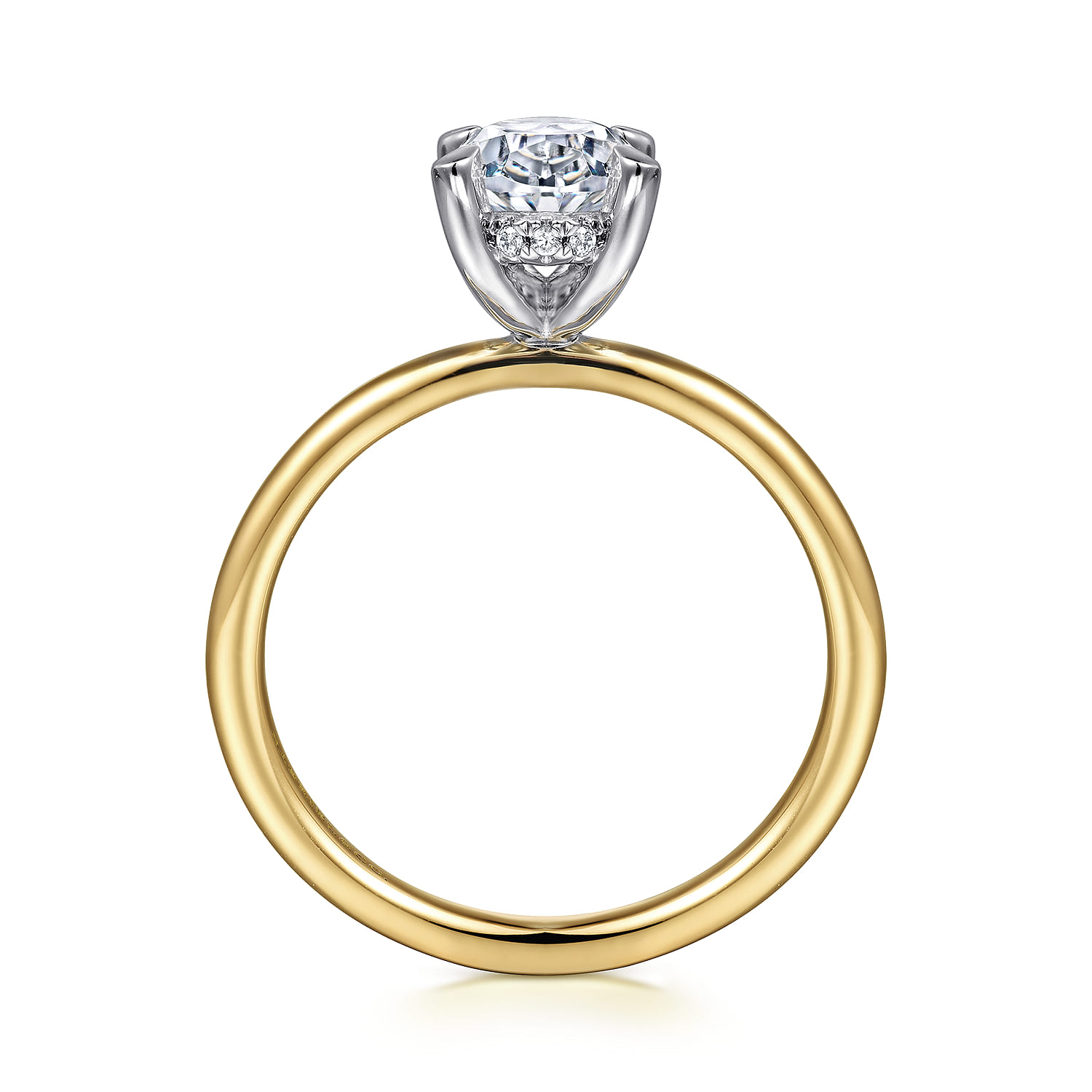 Cari - 14K White-Yellow Gold Hidden Halo Oval Diamond Engagement Ring - 0.06 ct - Shot 2