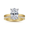 Cari - 14K White-Yellow Gold Hidden Halo Oval Diamond Engagement Ring - 0.07 ct