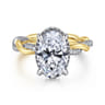 Ama - 14K White-Yellow Gold Oval Halo Diamond Engagement Ring - 0.3 ct