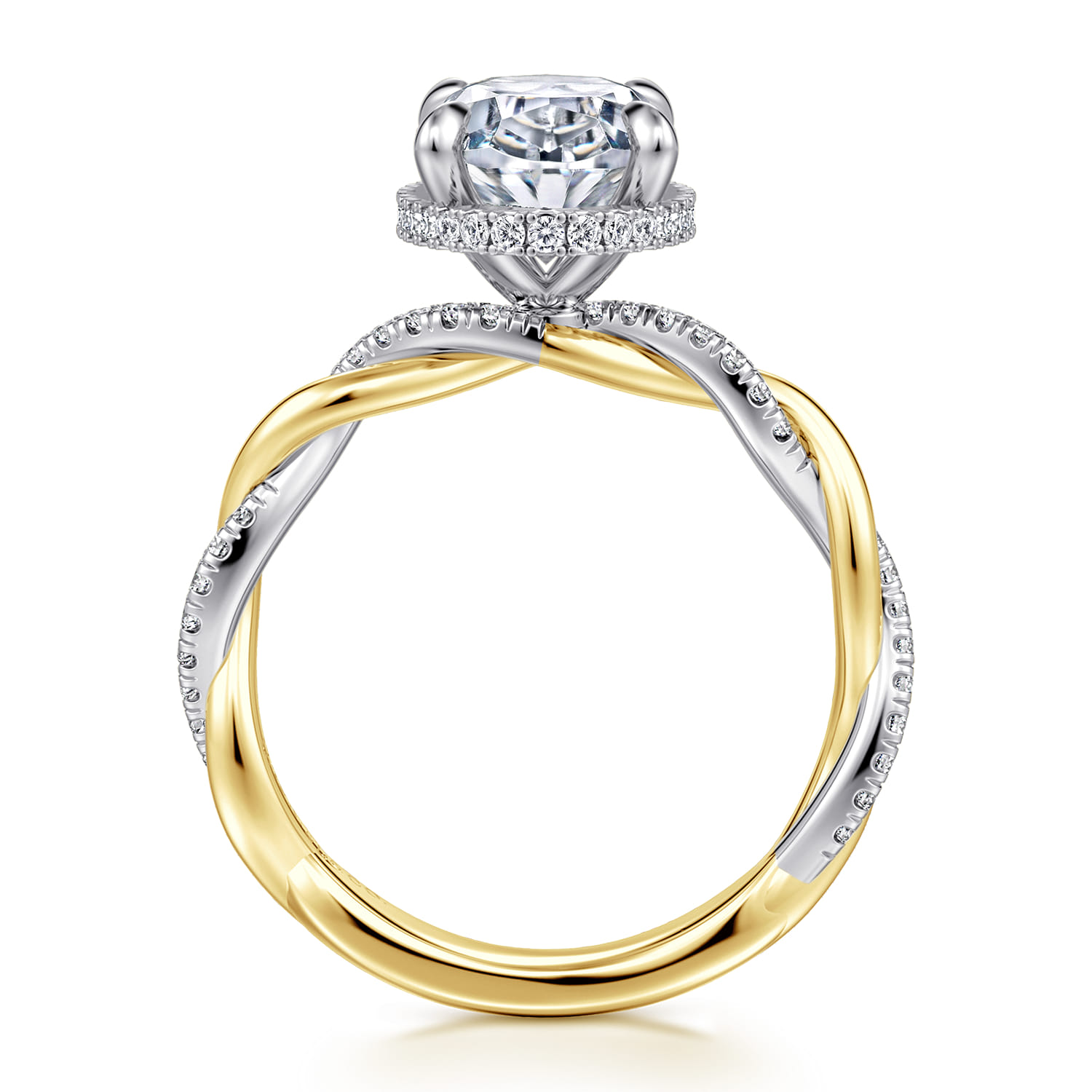 Ama - 14K White-Yellow Gold Oval Halo Diamond Engagement Ring - 0.3 ct - Shot 2