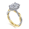Ama - 14K White-Yellow Gold Oval Halo Diamond Engagement Ring - 0.3 ct