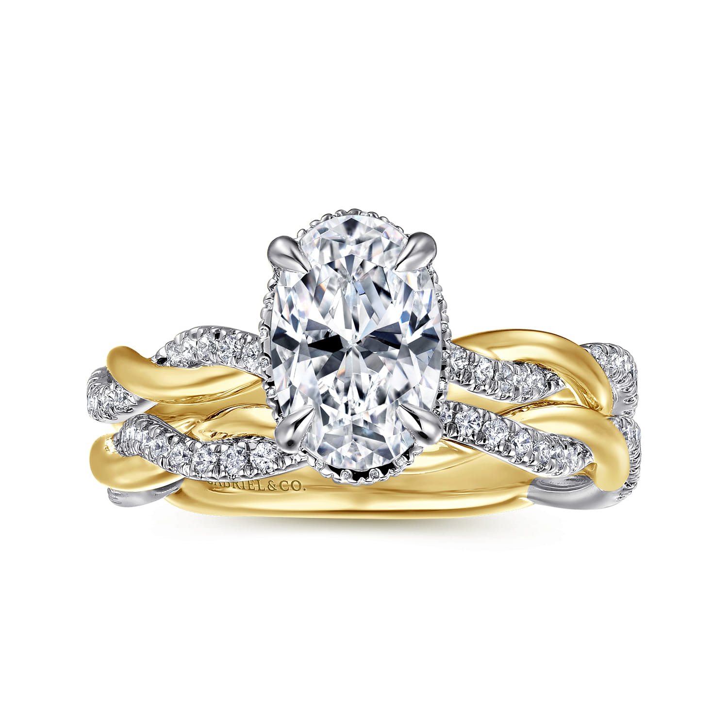 Ama - 14K Gold Oval Halo Diamond Engagement Ring-White Gold Head and Yellow Gold Shank with White Rhodium - 0.25 ct - Shot 4