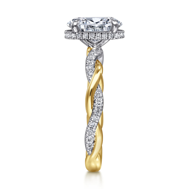 Ama - 14K Gold Oval Halo Diamond Engagement Ring-White Gold Head and Yellow Gold Shank with White Rhodium - 0.25 ct - Shot 5