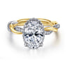 Ama - 14K White-Yellow Gold Oval Halo Diamond Engagement Ring - 0.28 ct
