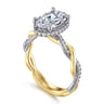 Ama - 14K White-Yellow Gold Oval Halo Diamond Engagement Ring - 0.28 ct