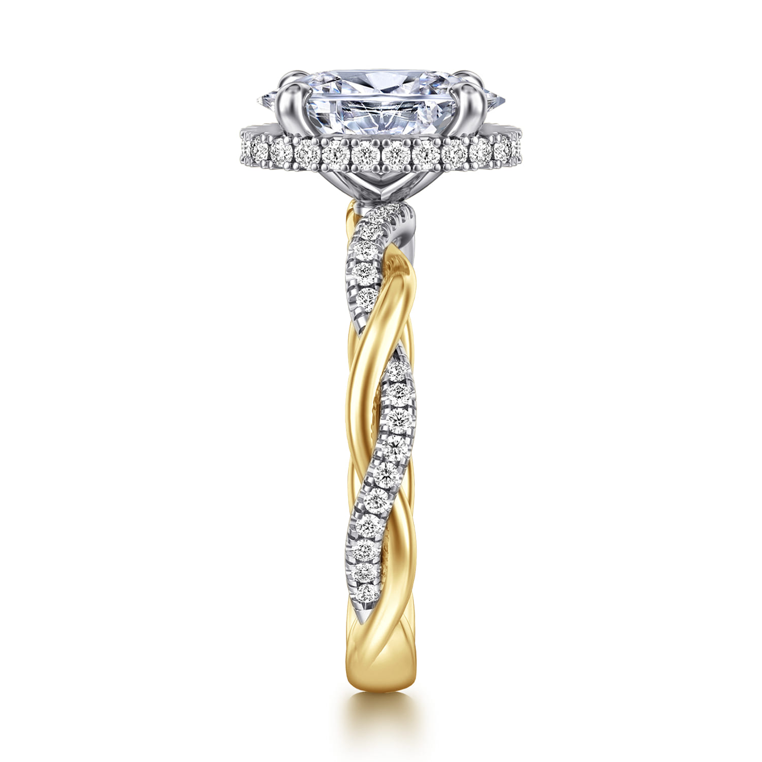 Ama - 14K White-Yellow Gold Oval Halo Diamond Engagement Ring - 0.28 ct - Shot 4