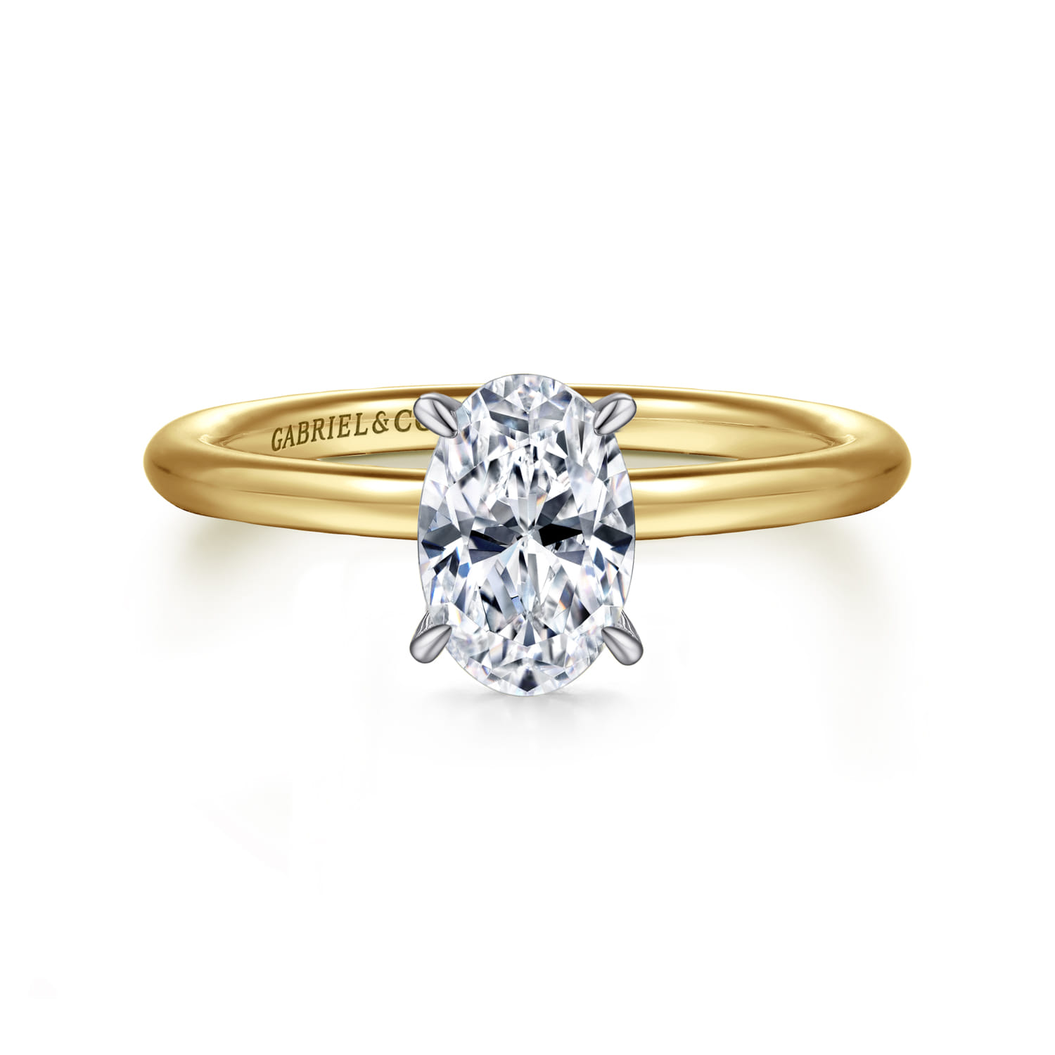 Anuk - 14K White-Yellow Gold Oval Hidden Halo Diamond Engagement Ring - 0.05 ct - Shot 1