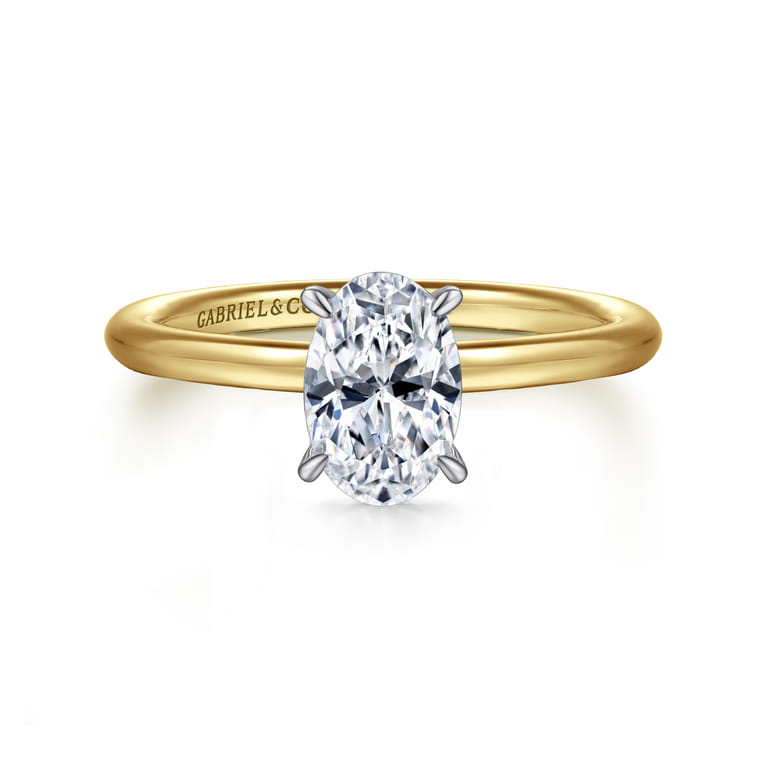 Anuk - 14K White-Yellow Gold Oval Hidden Halo Diamond Engagement Ring - 0.05 ct - Shot 1