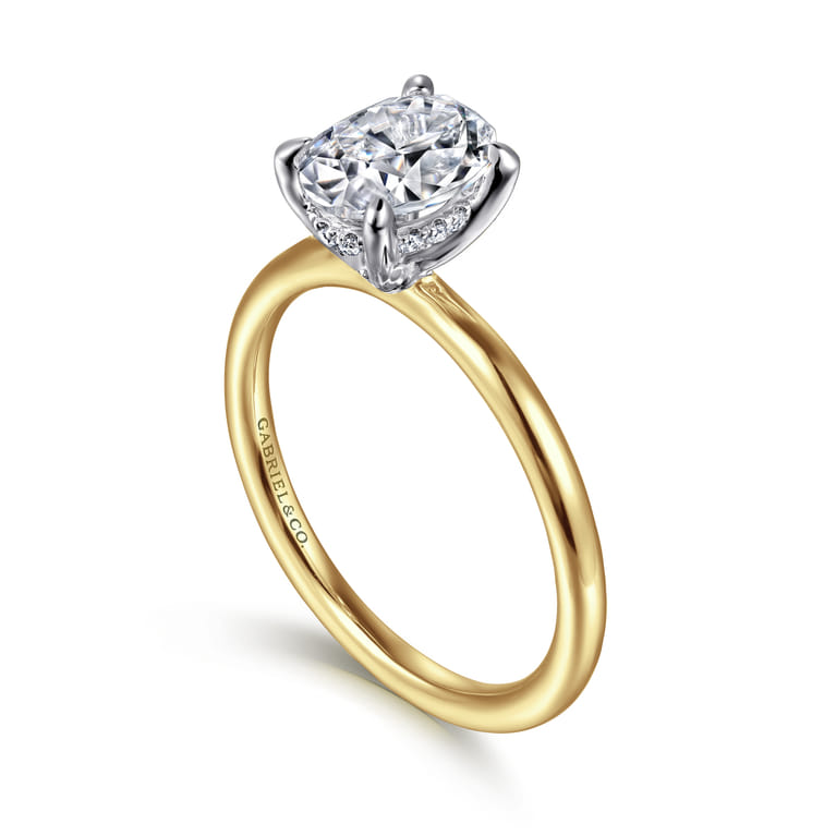 Anuk - 14K White-Yellow Gold Oval Hidden Halo Diamond Engagement Ring - 0.05 ct - Shot 3