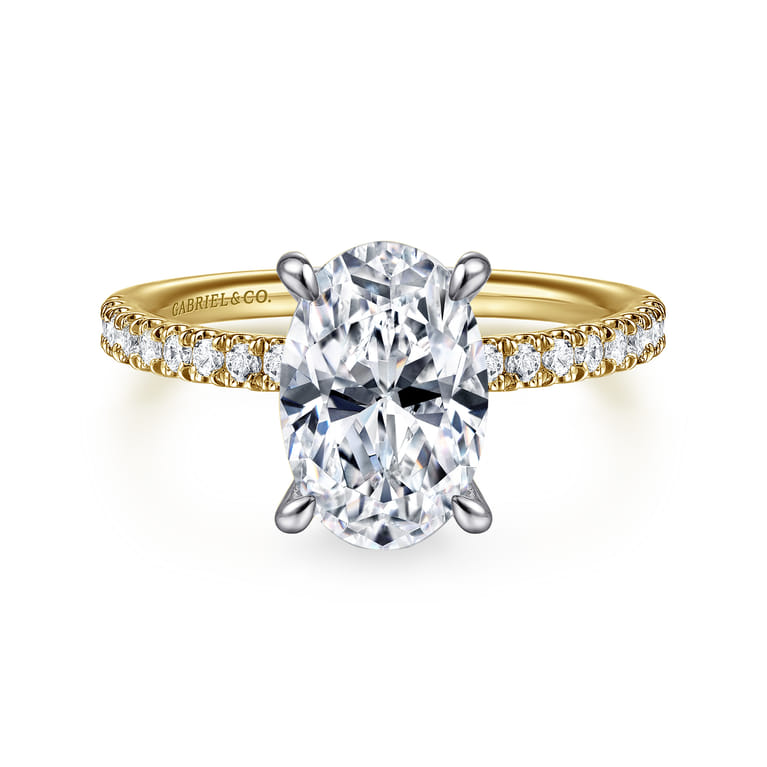 Allison - 14K Yellow-White Gold Oval Hidden Halo Diamond Engagement Ring - 0.25 ct - Shot 1