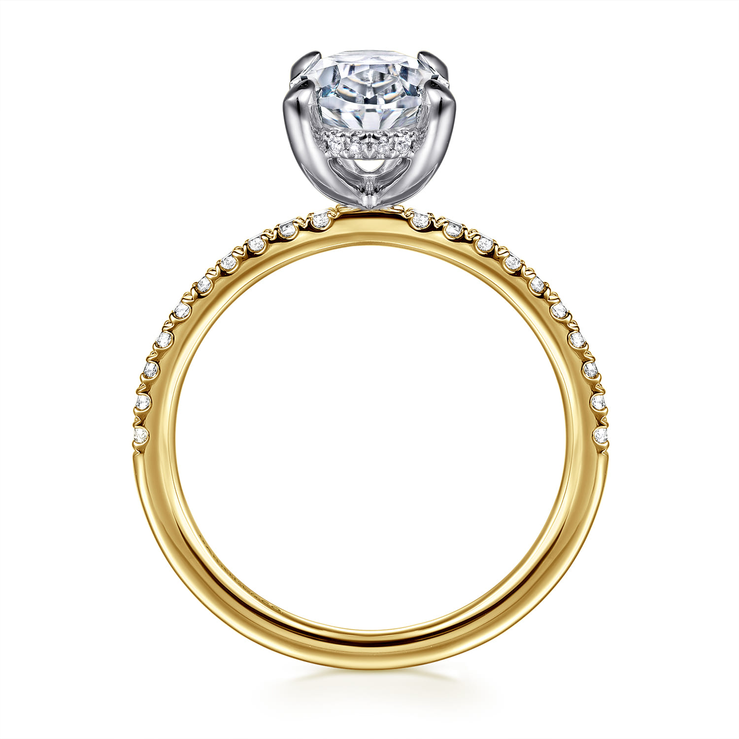 Allison - 14K Yellow-White Gold Oval Hidden Halo Diamond Engagement Ring - 0.25 ct - Shot 2