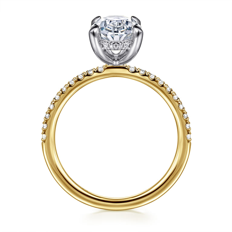 Allison - 14K Yellow-White Gold Oval Hidden Halo Diamond Engagement Ring - 0.25 ct - Shot 2