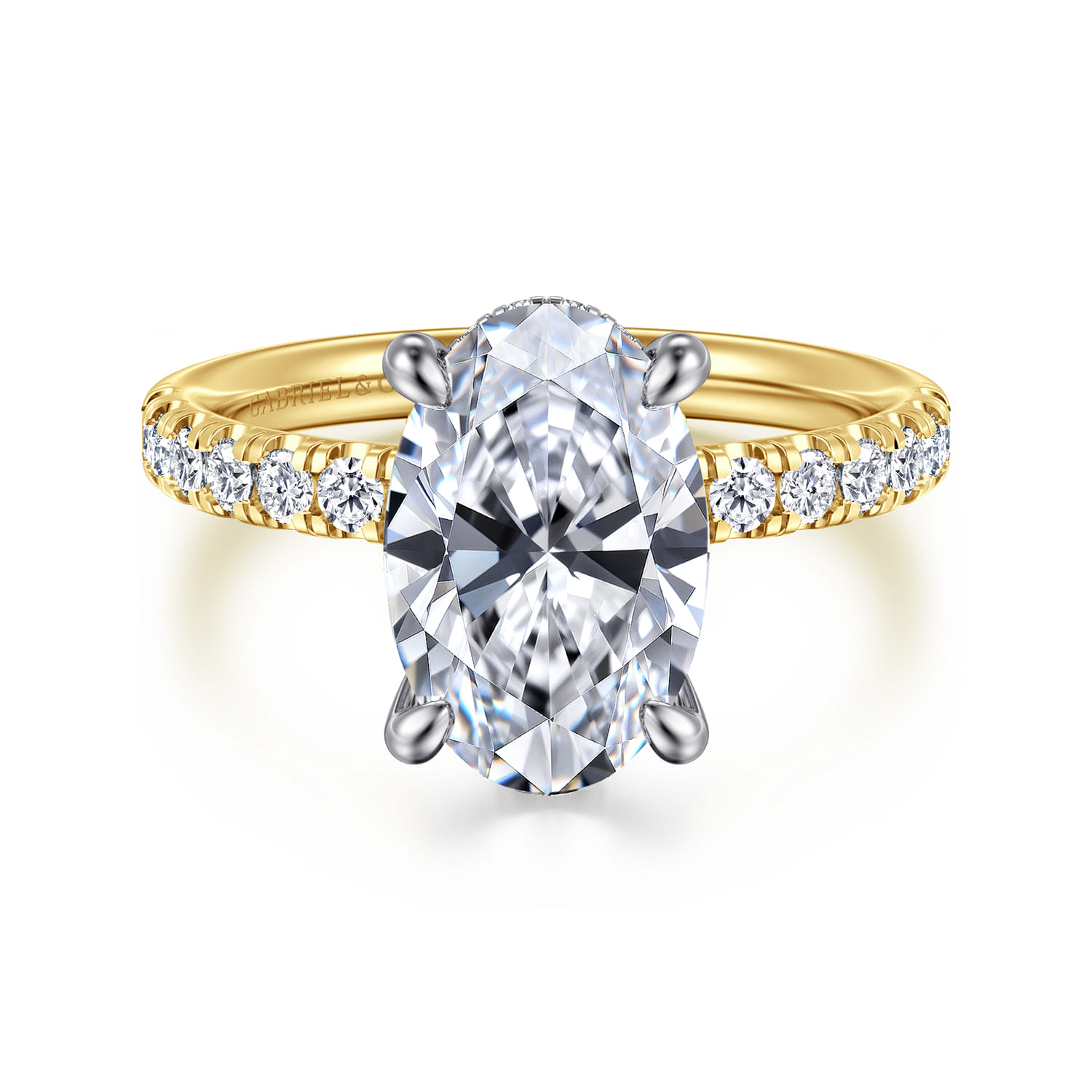 Adela - 14K Yellow-White Gold EOval Hidden Halo Diamond Engagement Ring - 0.43 ct - Shot 1