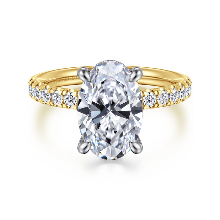 Adela - 14K Yellow-White Gold EOval Hidden Halo Diamond Engagement Ring - 0.43 ct - Shot 1