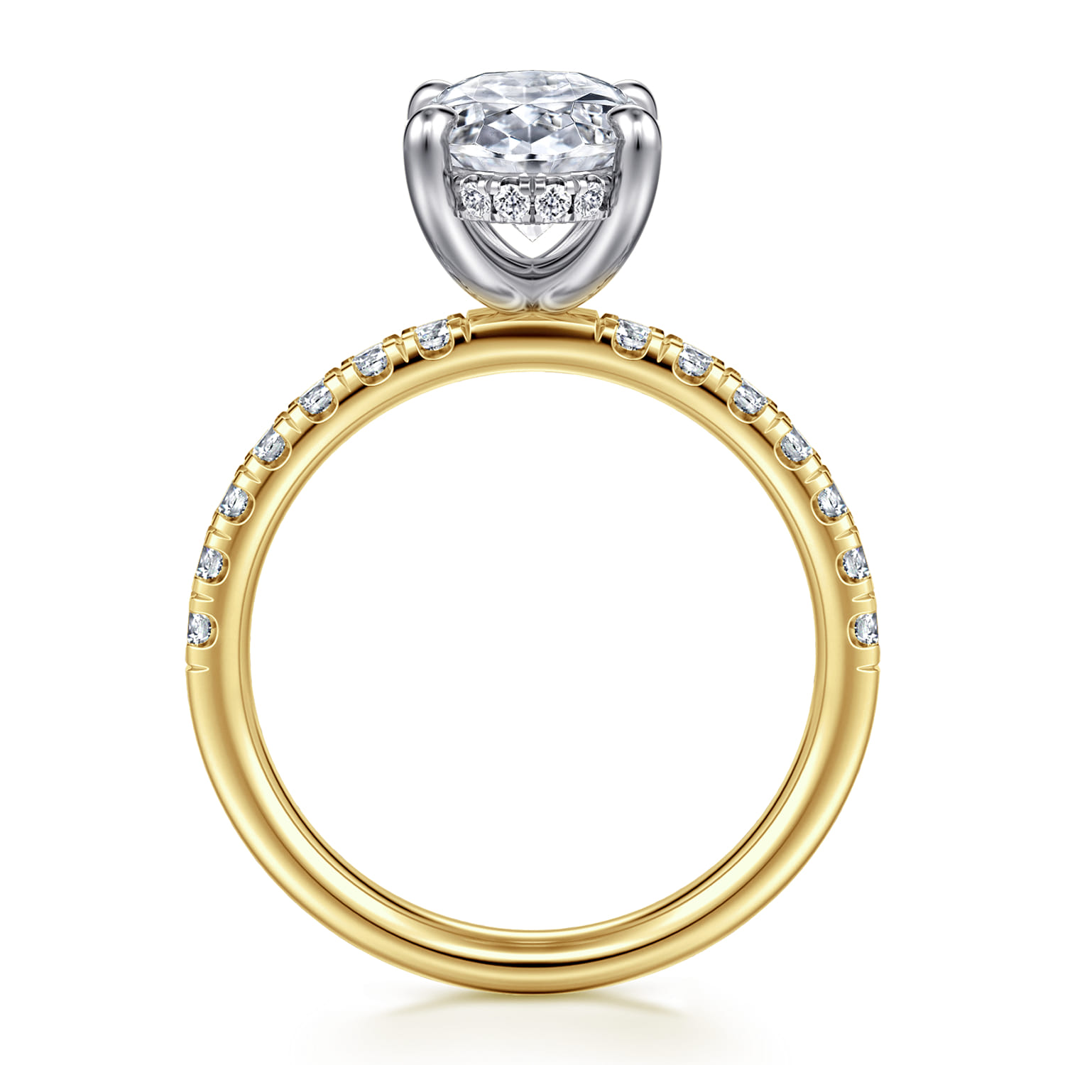 Adela - 14K Yellow-White Gold EOval Hidden Halo Diamond Engagement Ring - 0.43 ct - Shot 2
