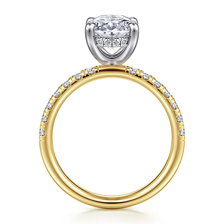Adela - 14K Yellow-White Gold EOval Hidden Halo Diamond Engagement Ring - 0.43 ct - Shot 2