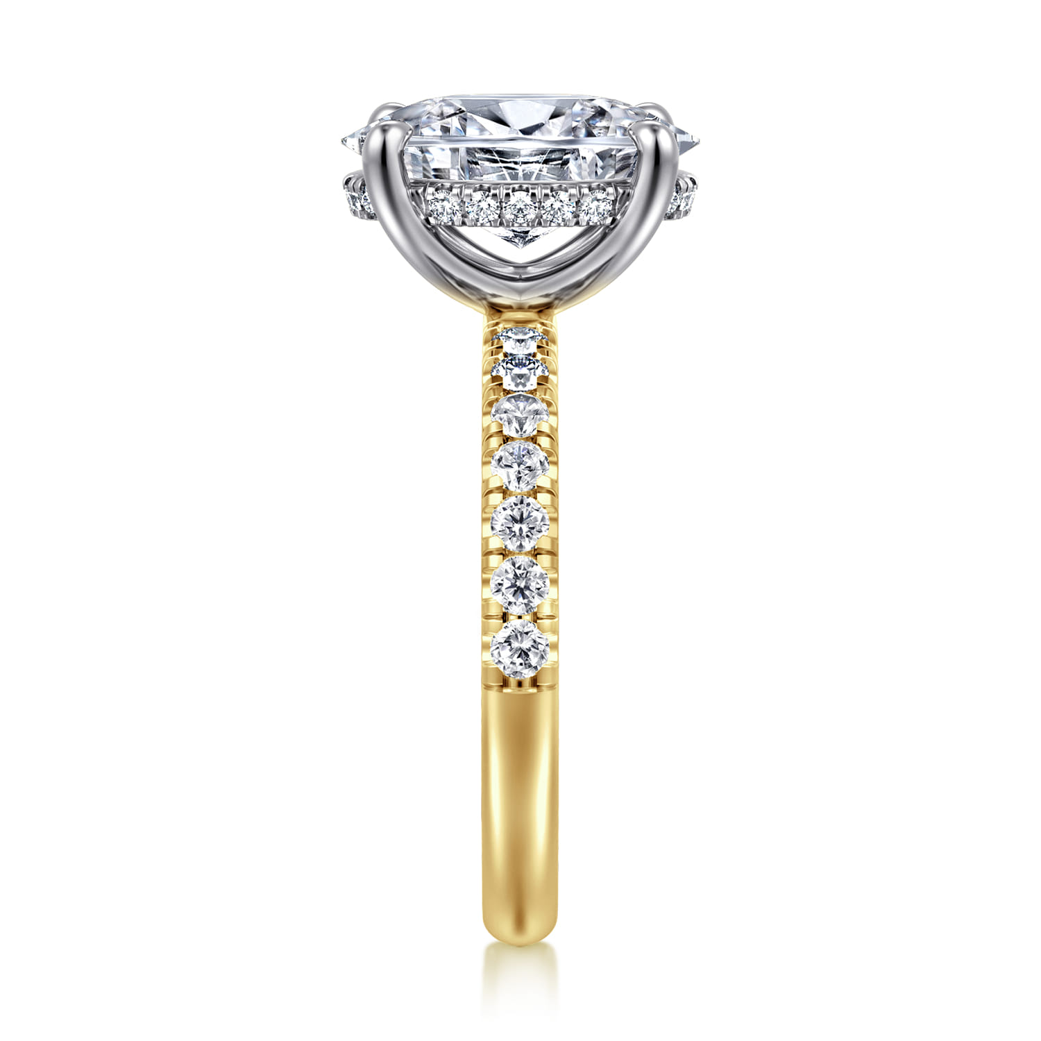 Adela - 14K Yellow-White Gold EOval Hidden Halo Diamond Engagement Ring - 0.43 ct - Shot 4