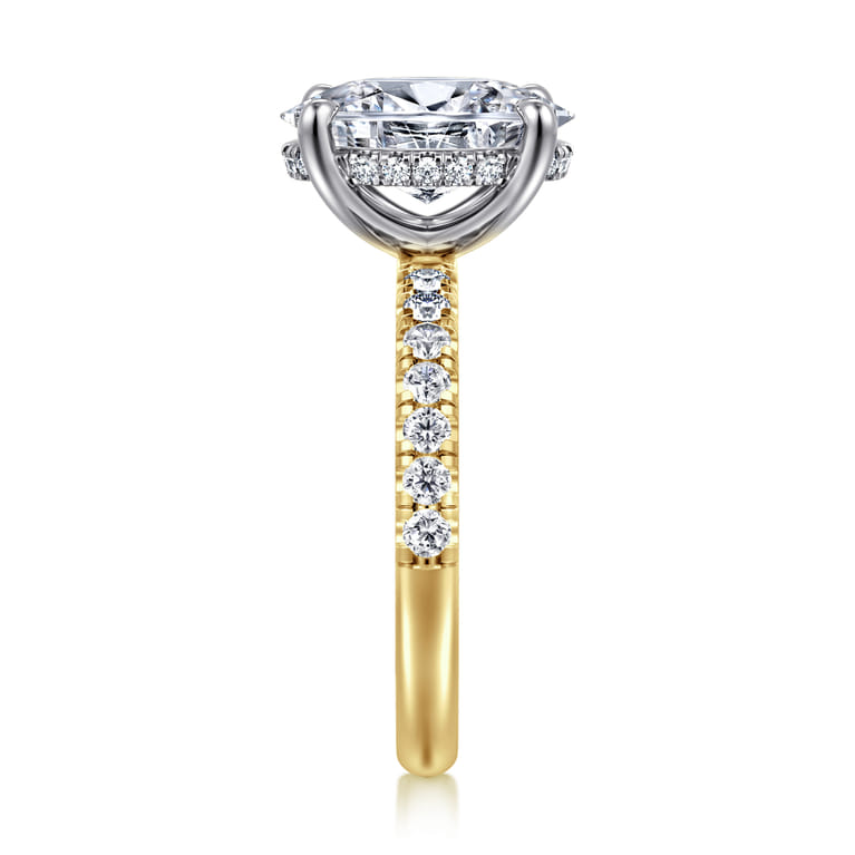 Adela - 14K Yellow-White Gold EOval Hidden Halo Diamond Engagement Ring - 0.43 ct - Shot 4