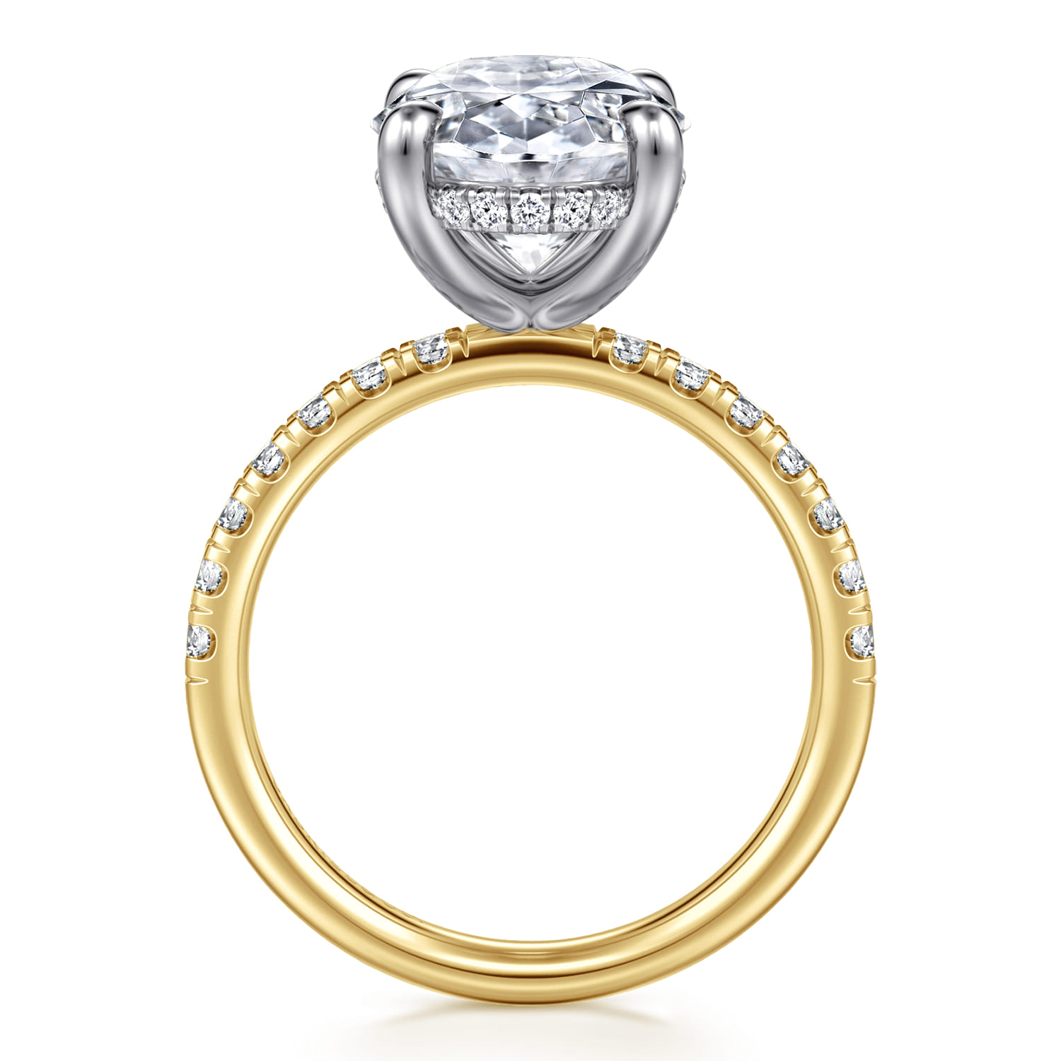 14K White-Yellow Gold Oval Hidden Halo Diamond Engagement Ring - 0.43 ct - Shot 2