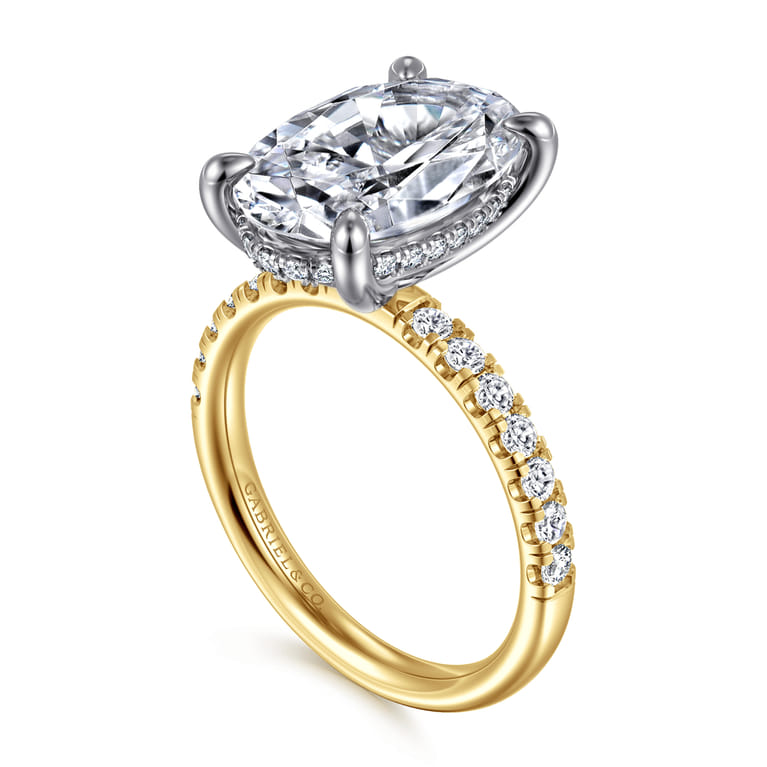14K White-Yellow Gold Oval Hidden Halo Diamond Engagement Ring - 0.43 ct - Shot 3