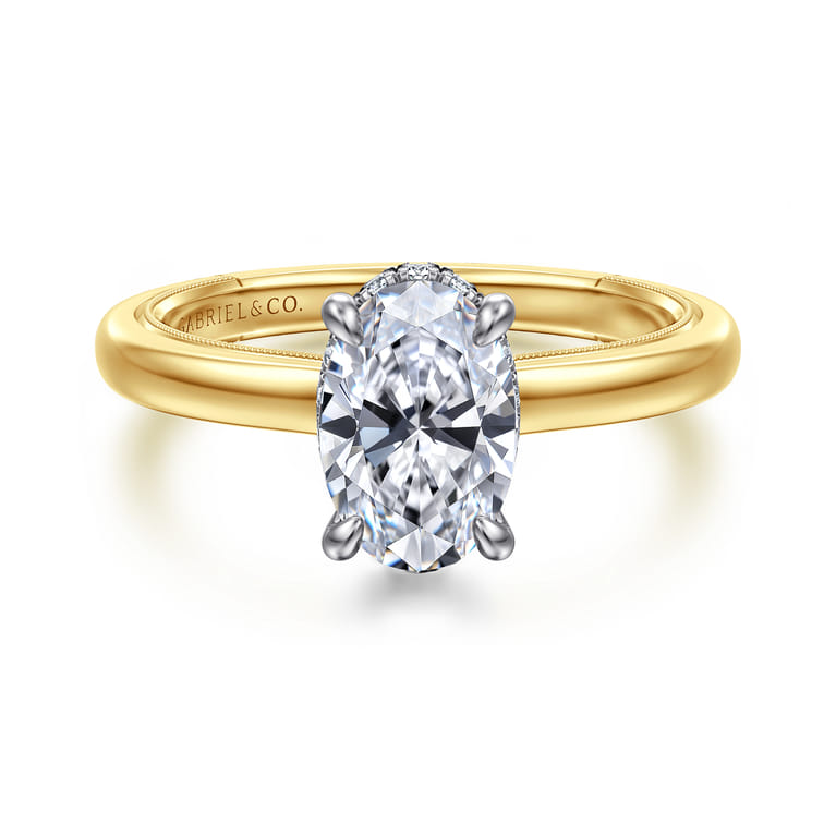 Sandi - 14K White-Yellow Gold Oval Diamond Engagement Ring - 0.11 ct - Shot 1