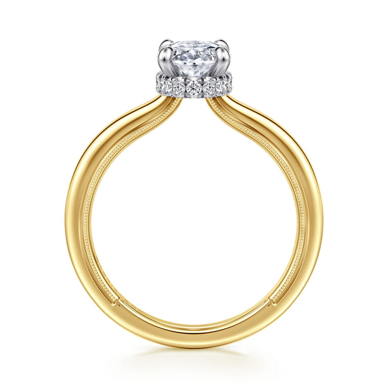 Sandi - 14K White-Yellow Gold Oval Diamond Engagement Ring - 0.11 ct - Shot 2