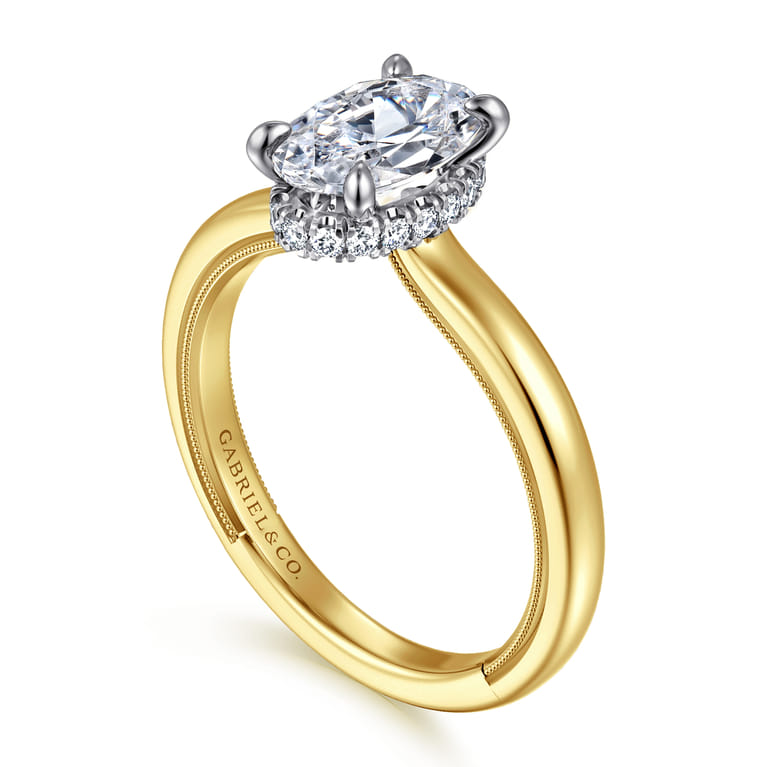 Sandi - 14K White-Yellow Gold Oval Diamond Engagement Ring - 0.11 ct - Shot 3