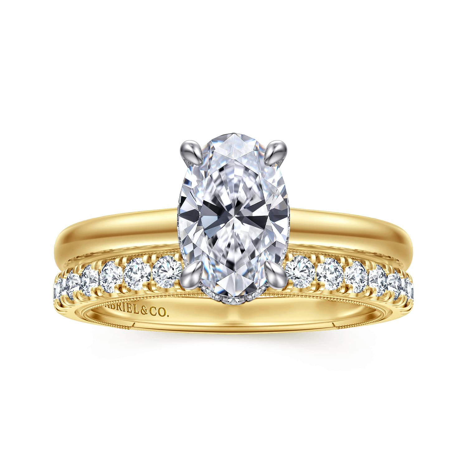 Sandi - 14K White-Yellow Gold Oval Diamond Engagement Ring - 0.11 ct - Shot 4