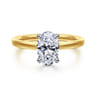 Austria - 14K White-Yellow Gold Hidden Halo Oval Diamond Engagement Ring - 0.07 ct