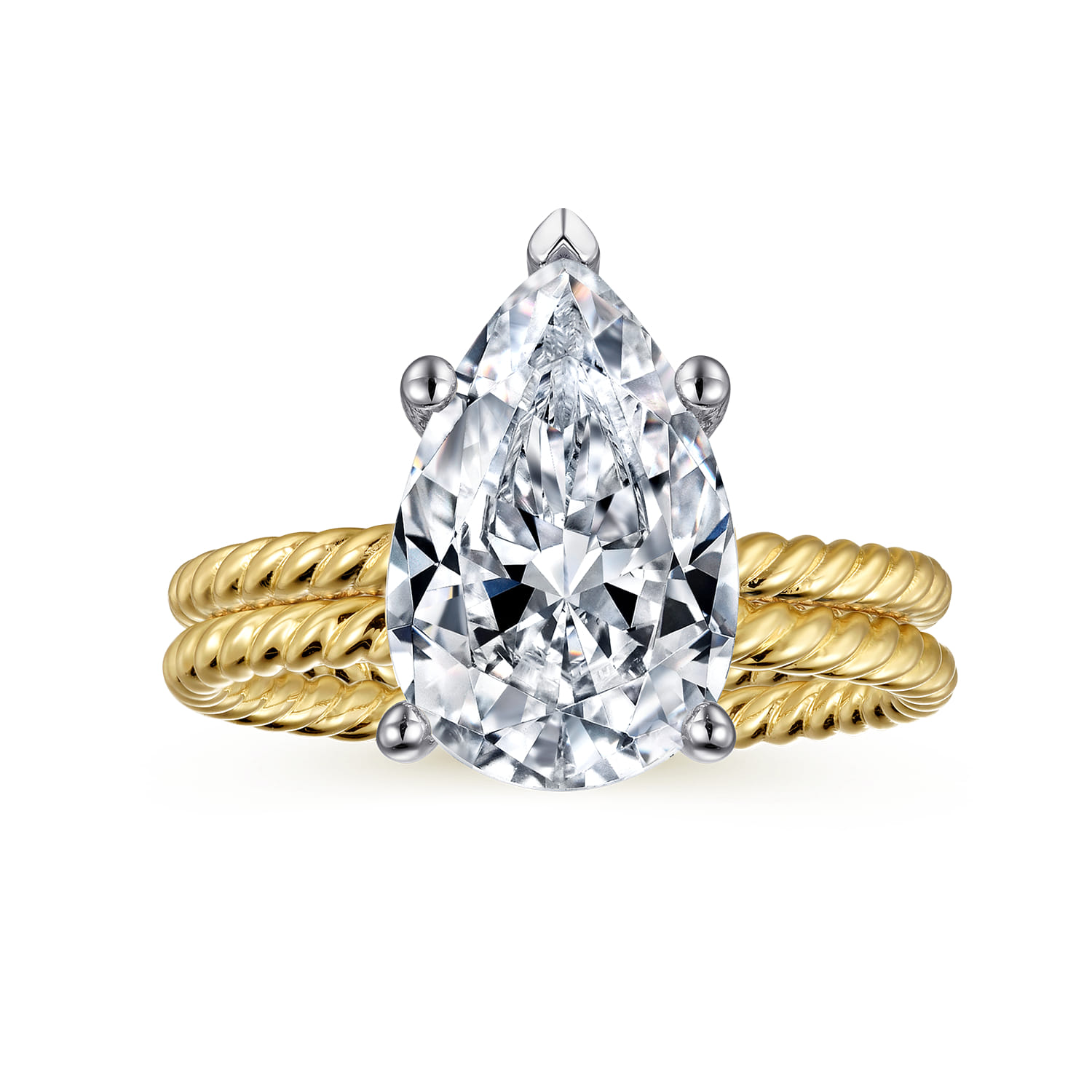 Bobbi - 14K White-Yellow Gold Pear Shape Diamond Engagement Ring - 0.16 ct - Shot 3